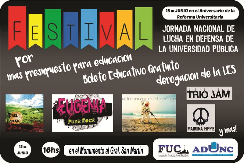 Afiche FUC ADUNC festival del 15.06 en defesna de la Educacion Publica WEB